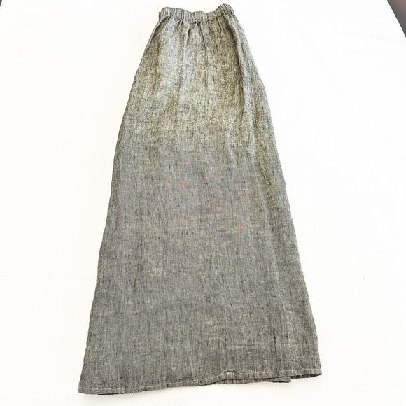 Flax Heather Gray Long Midi Skirt 100% Linen Patterned Stretch Waistband Size L - Picture 5 of 5